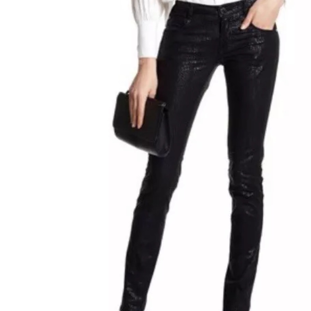 Vertigo Women's Foil Print Skinny Black Jeans Size 28